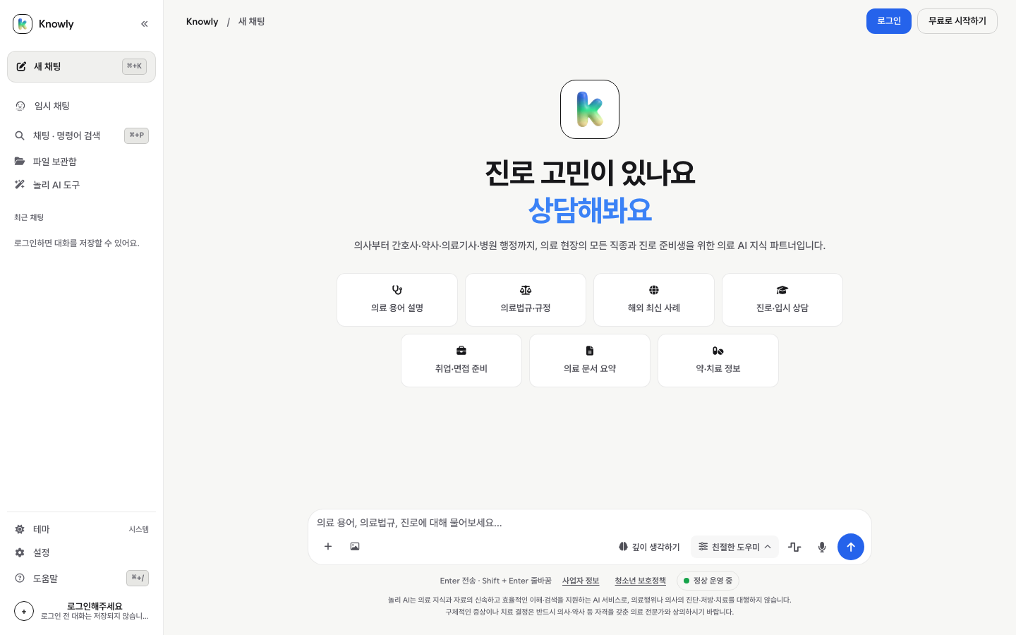 놀리 AI 웹사이트 화면